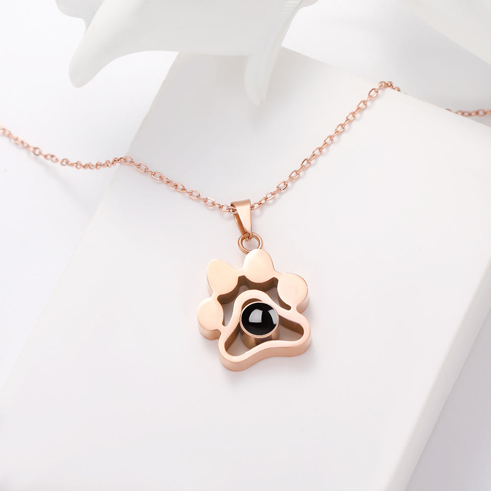 Custom Dog Paw Projection Photos Necklace