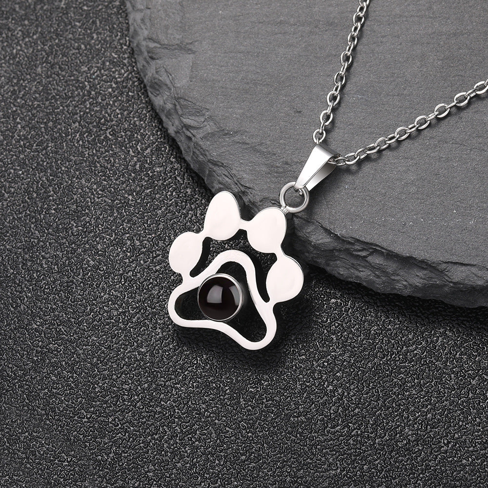 Custom Dog Paw Projection Photos Necklace