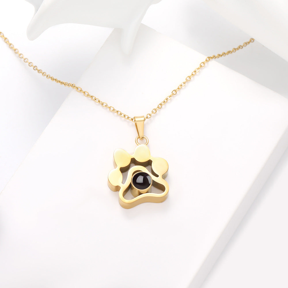 Custom Dog Paw Projection Photos Necklace